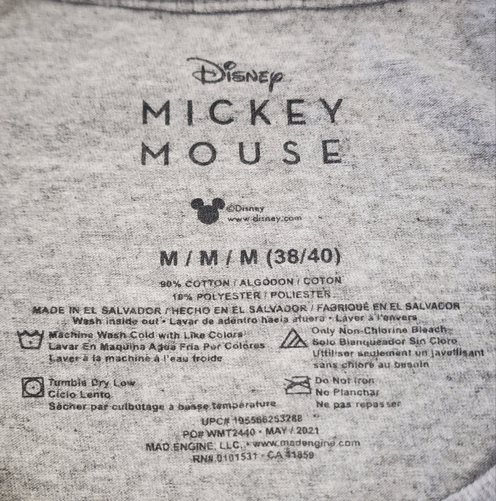 Disney Mickey Mouse Men's Gray Classic Mouse Graphic T-Shirt Short Sleeve, sz MD - Picture 2 of 9